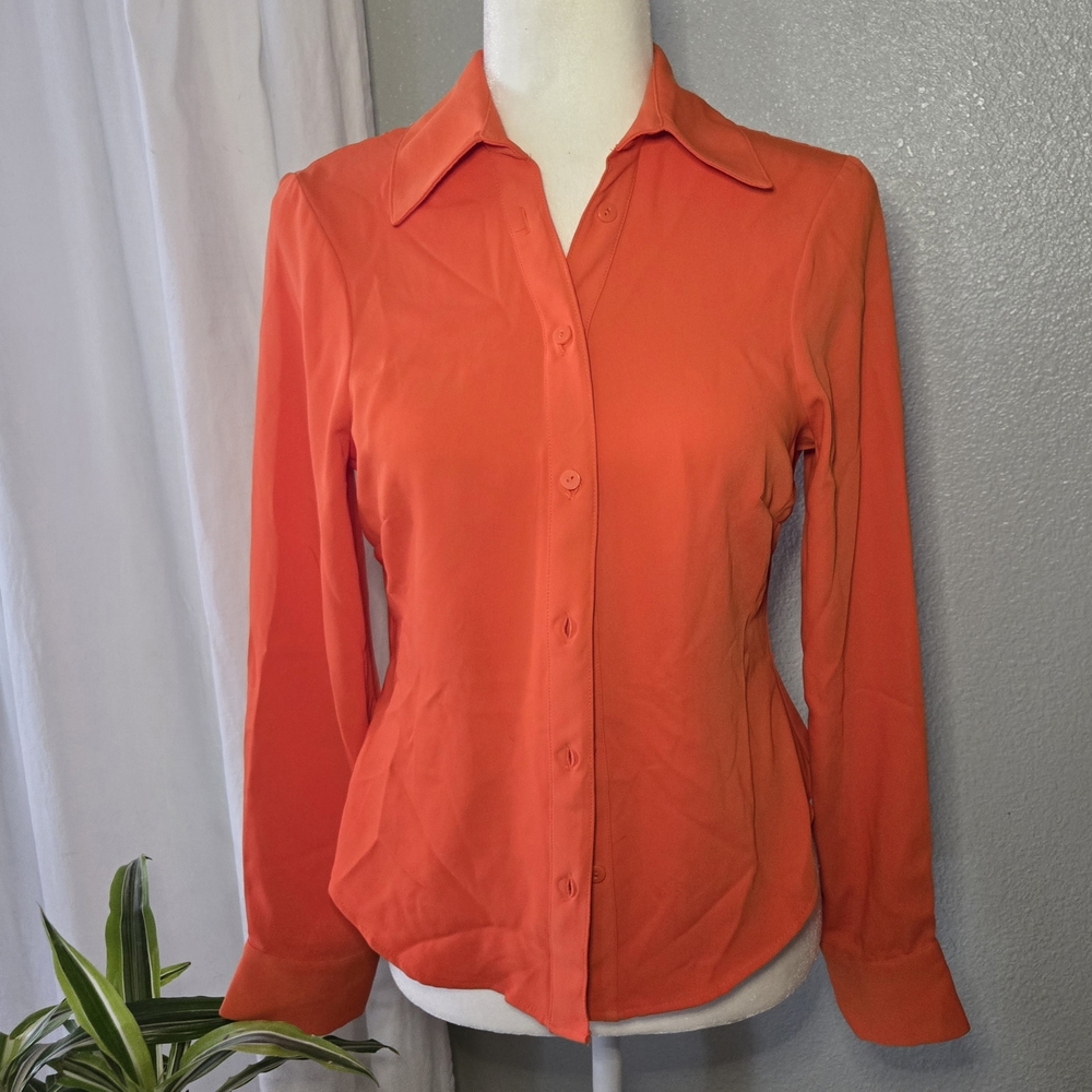 Mango Orange Fitted Button Down Shirt - image 1